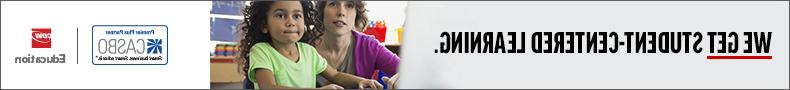 Banner from CDW Education with the text "We Get Student-Centered Learning" alongside an image of a teacher assisting a student.